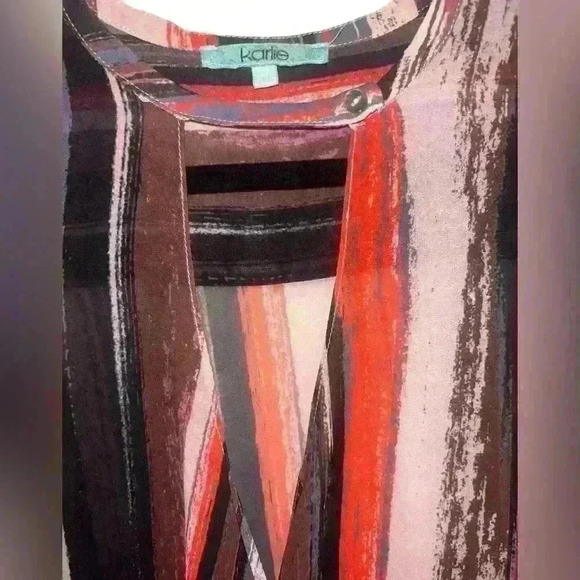 Karlie Front Faux Wrap Striped Career Sheer Top Size Medium - Picture 4 of 5